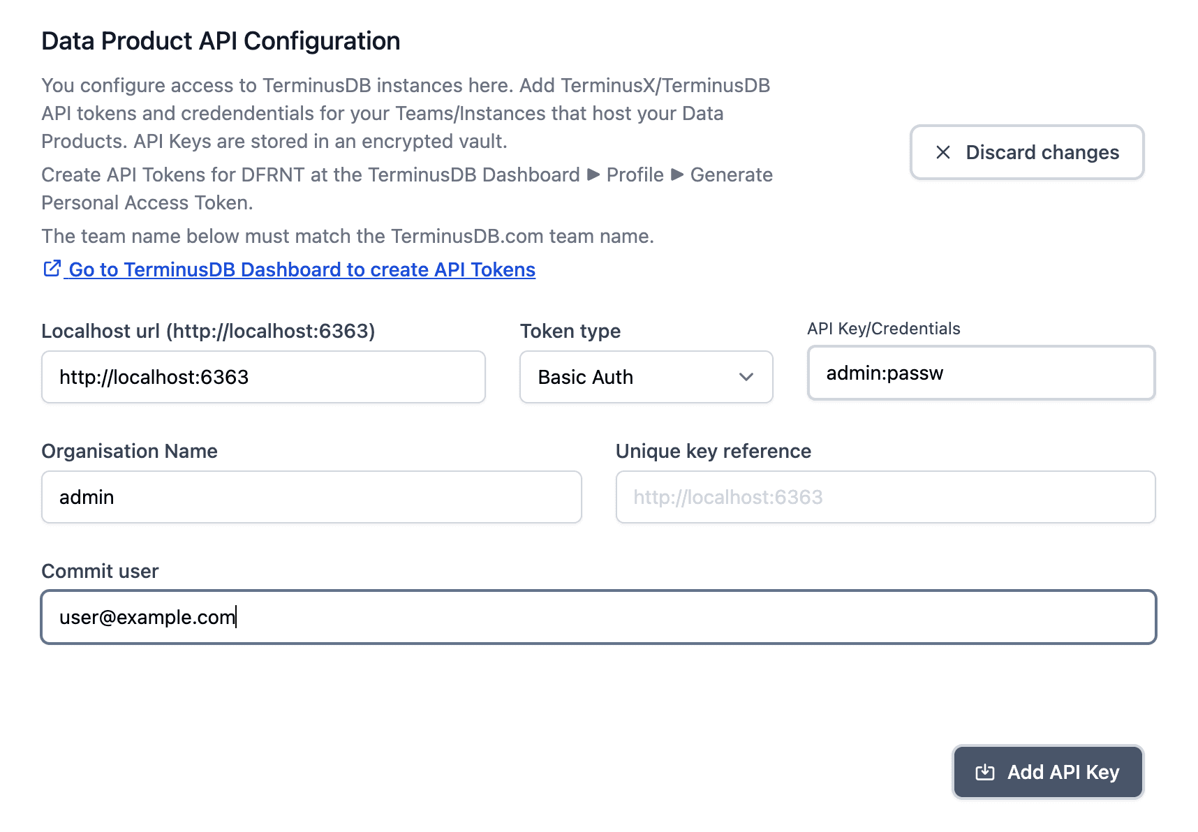 Screenshot of the settings section for setting up the local instance on port 6363